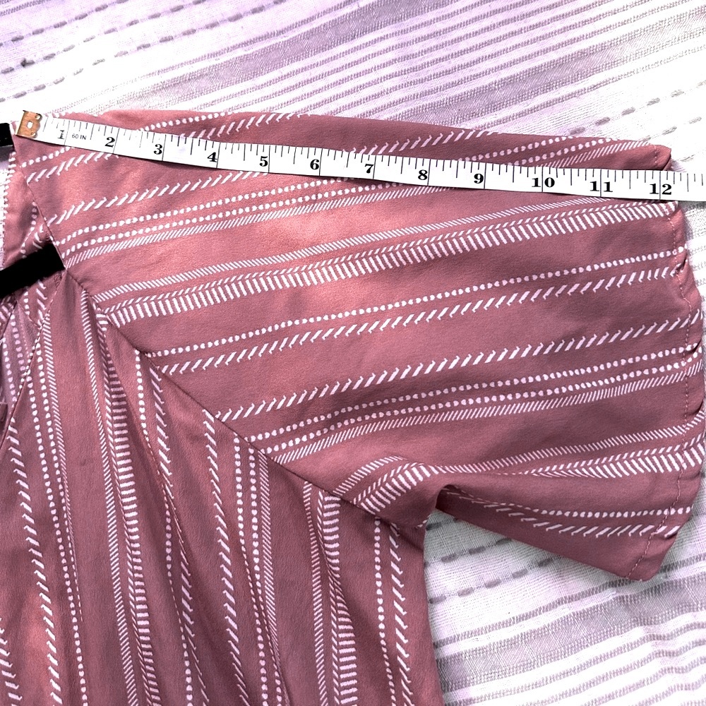 ⭐️INDULGE Romper, XL, Mauve/White Striped/Flutter Sleeves, Classy & Fun! 💕 - Picture 12 of 13